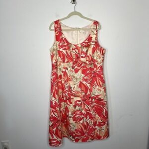 Coldwater Creek Sundress Womens 20 Red Floral Sleeveless Scoop Neck Lined Summer